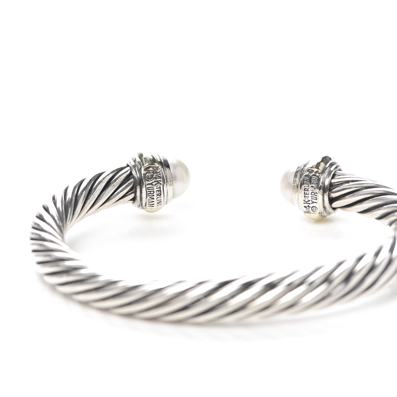 David Yurman Sterling Silver 14K Yellow Gold Pearl 7mm Cable Classics Bracelet 4 of 5