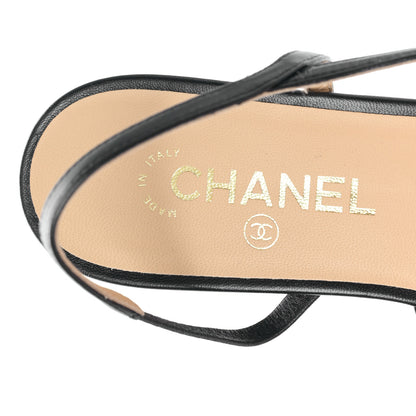 Chanel Lambskin Patent Cap Toe CC Slingback Flats 40 Black 7 of 9