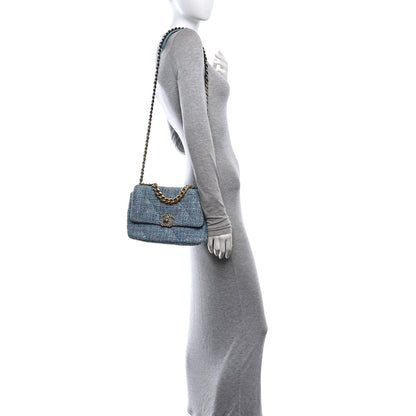 Chanel Tweed Quilted Medium Chanel 19 Flap Blue Multicolor 2 of 11