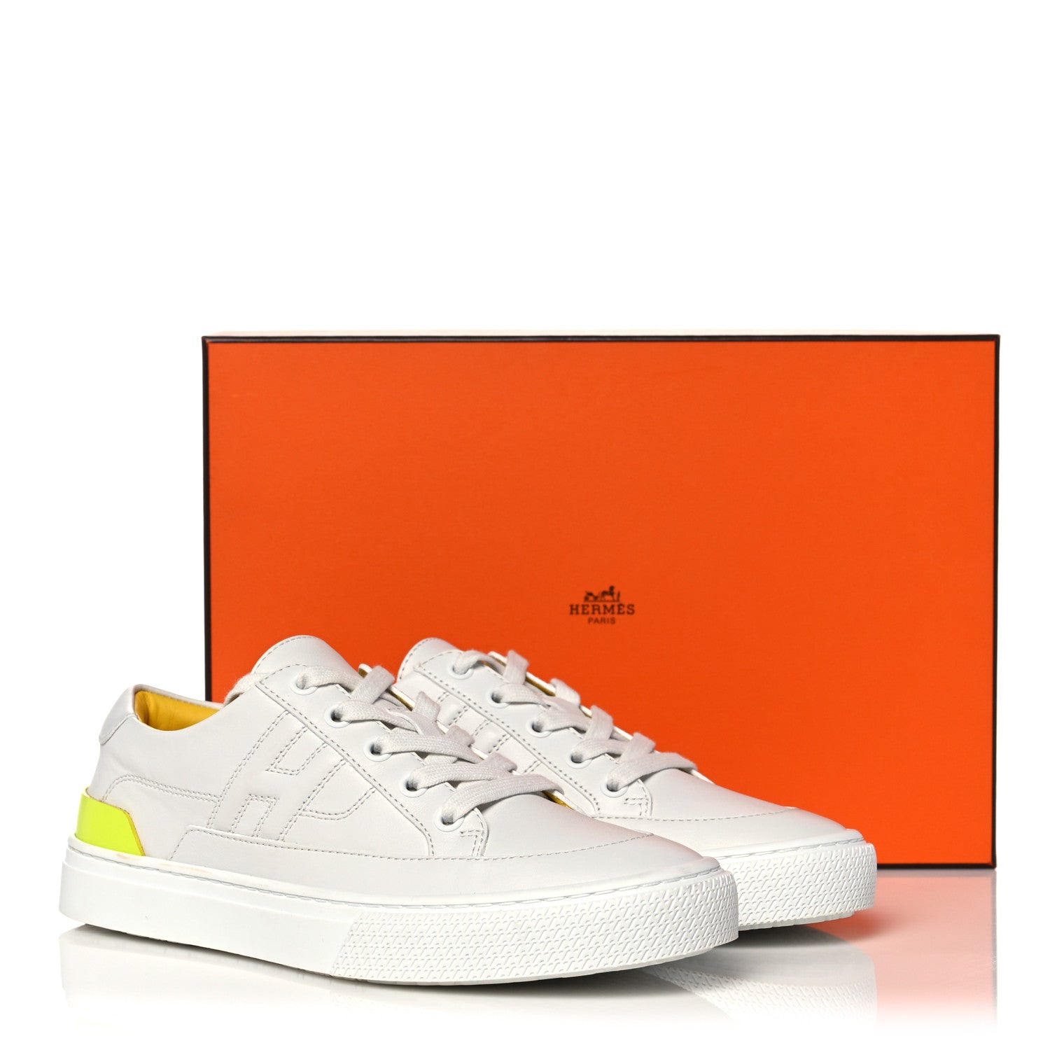 Hermes Calfskin Deep Sneakers 37.5 White Yellow 8 of 8