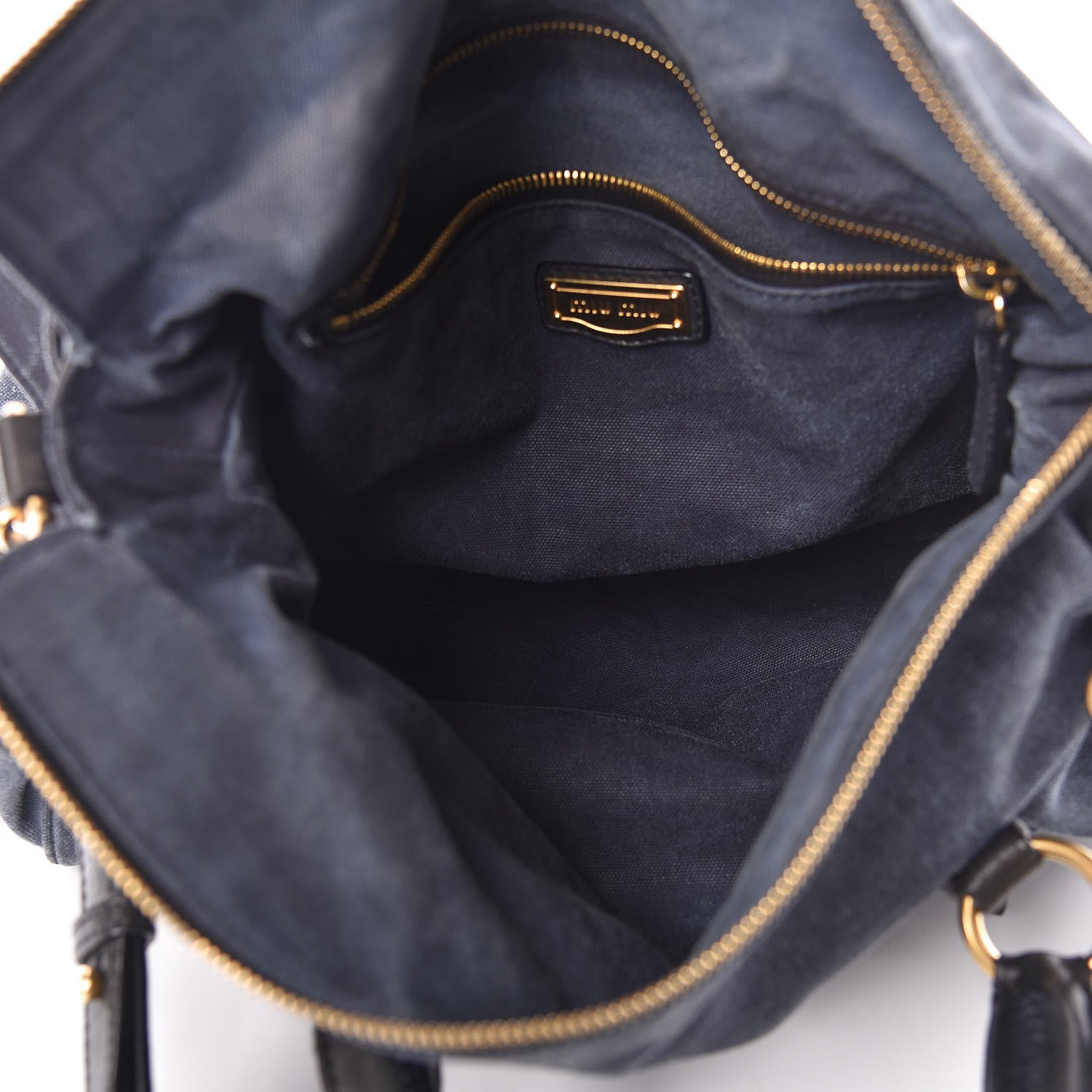 Miu Miu Washed Canvas Canapa Shopping Pattina Tote Bleuette 5 of 22