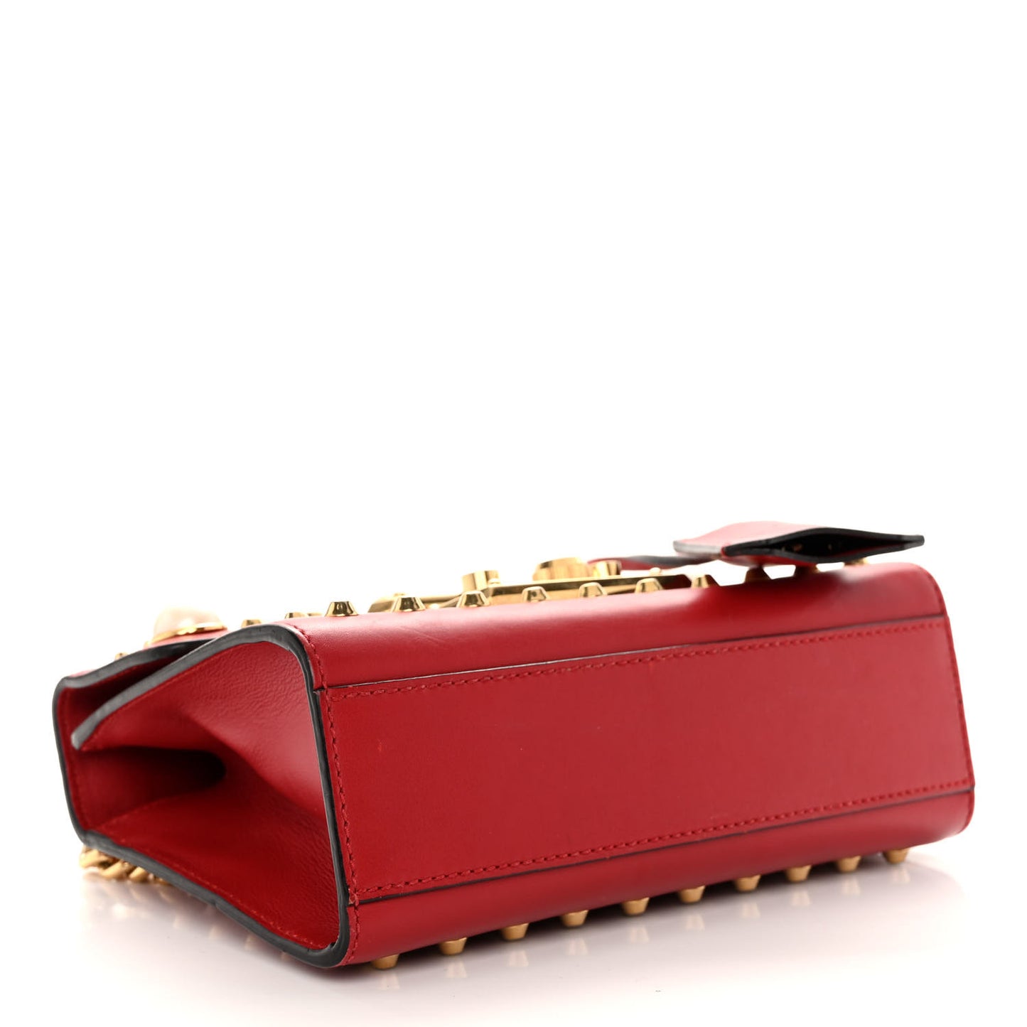 Calfskin Studded Small Padlock Shoulder Bag Hibiscus Red