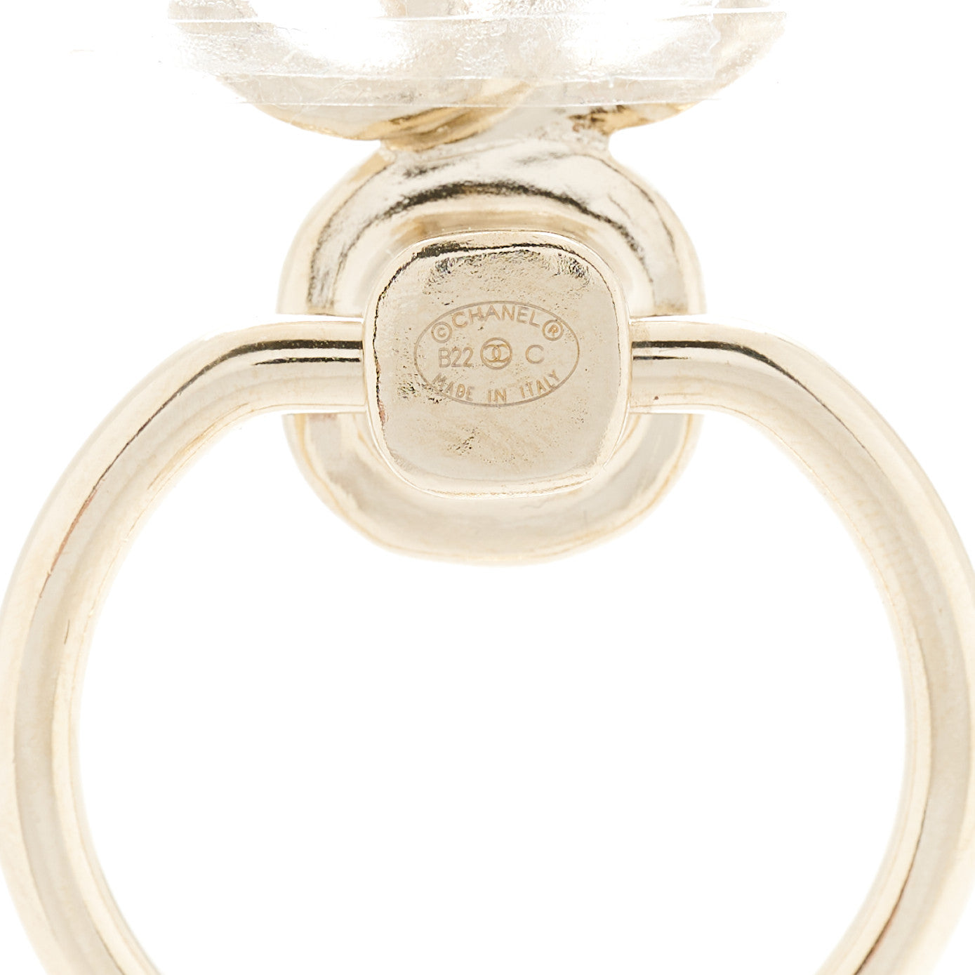 Metal Pearl CC Hoop Drop Earrings Gold