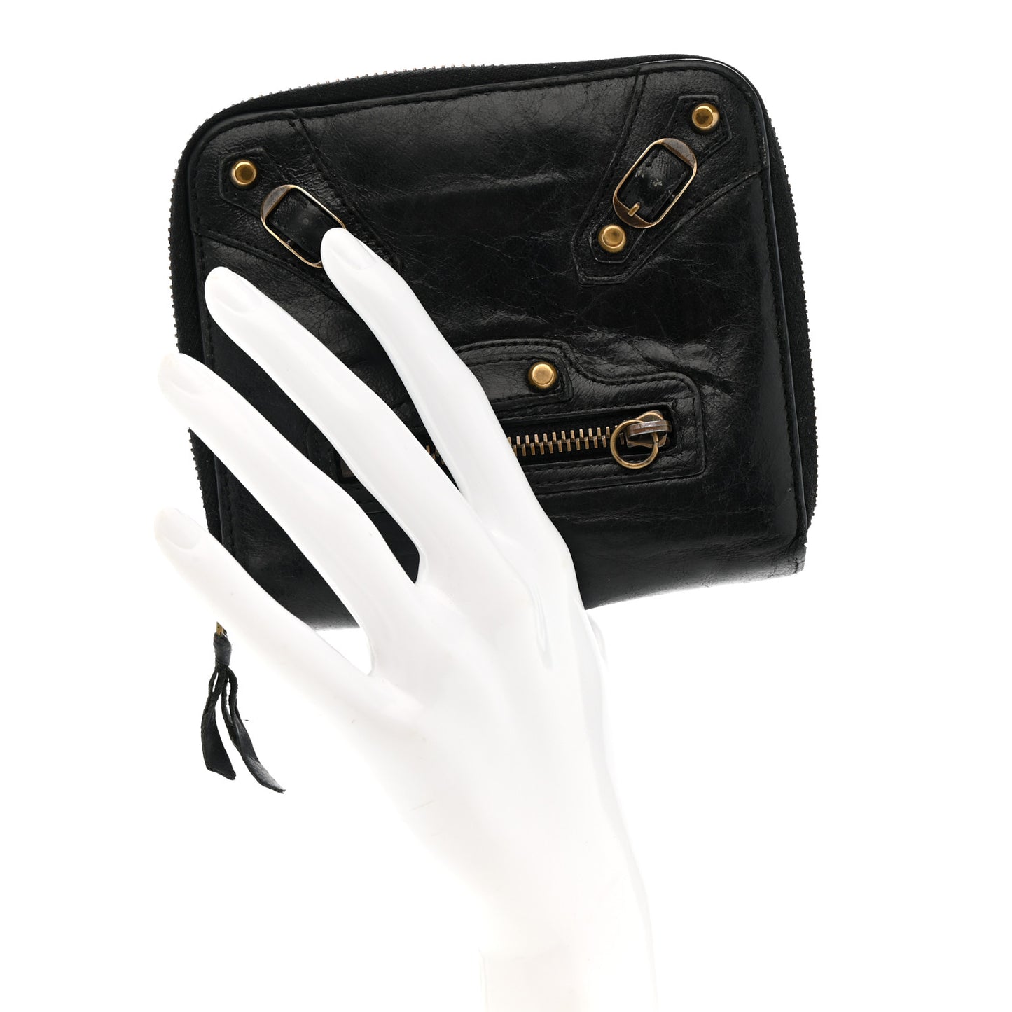 Agneau Classic Gold Hardware Compact Wallet Black