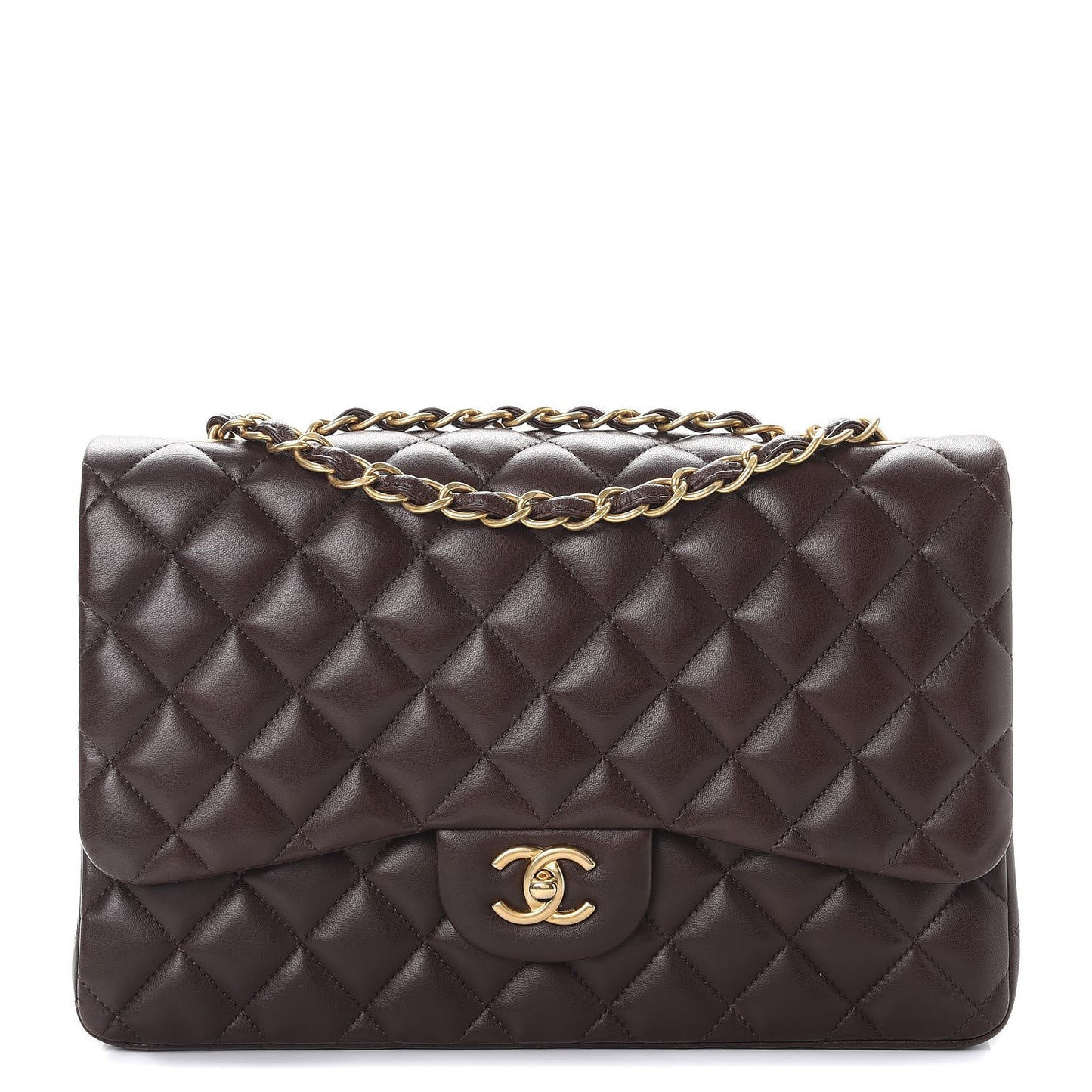 Lambskin Quilted Jumbo Single Flap Dark Brown