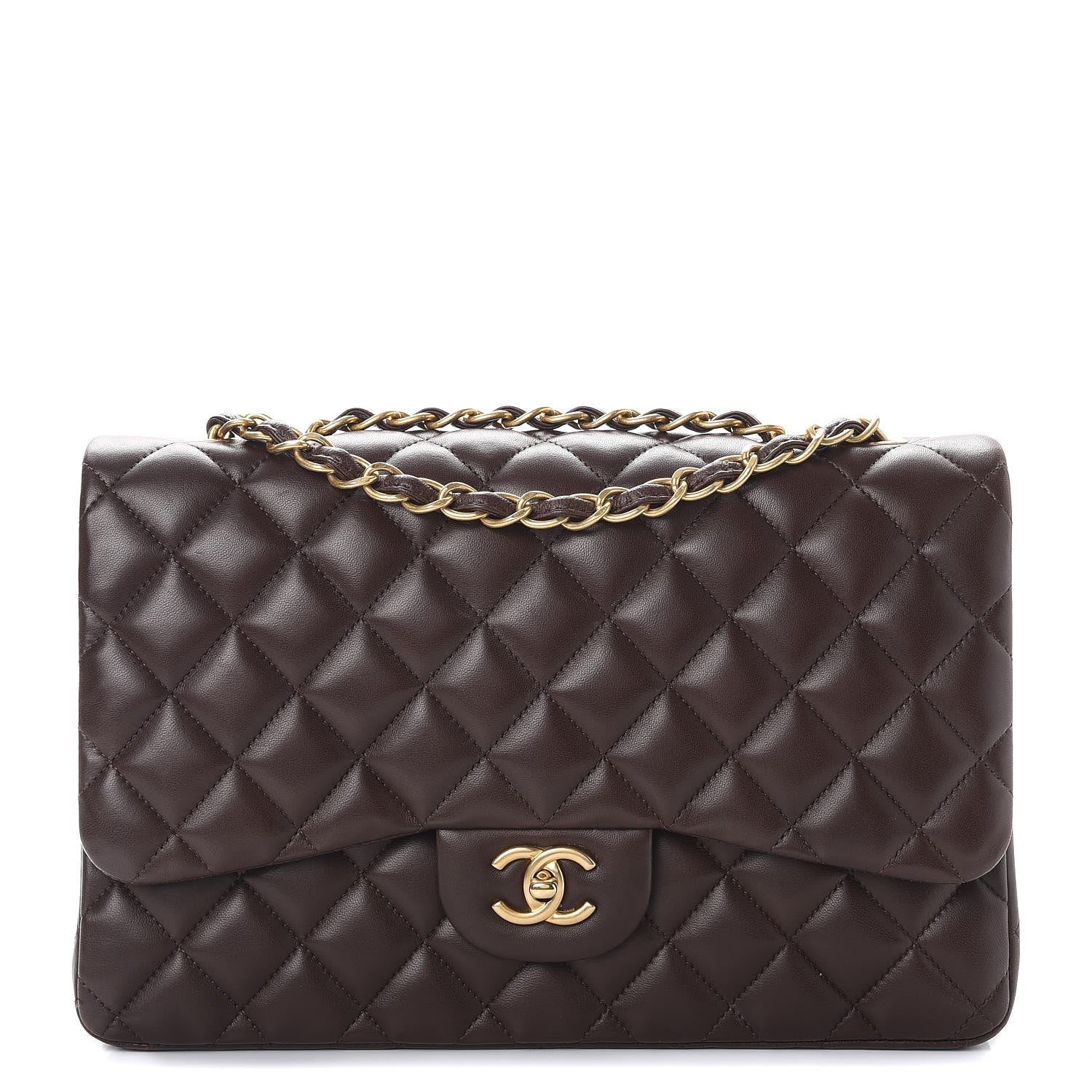 Chanel Lambskin Quilted Jumbo Single Flap Dark Brown 1 of 11