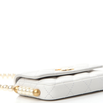 Chanel Calfskin Quilted About Pearls Card Holder Flap With Chain White 6 of 12