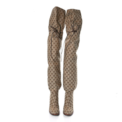 Gucci Monogram Over the Knee Boots 39.5 Beige Ebony 2 of 9