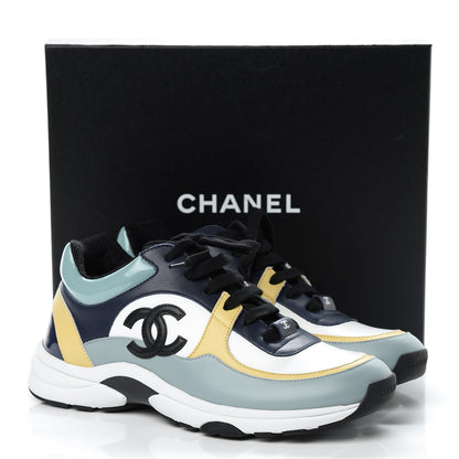 Chanel Calfskin Patent CC Sneakers 41 White Blue Yellow 14 of 14