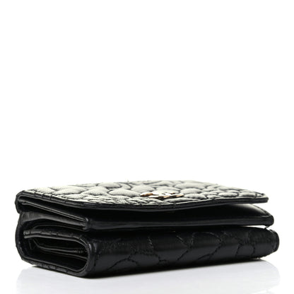 Chanel Lambskin Camellia Embossed Compact Wallet Black 4 of 8