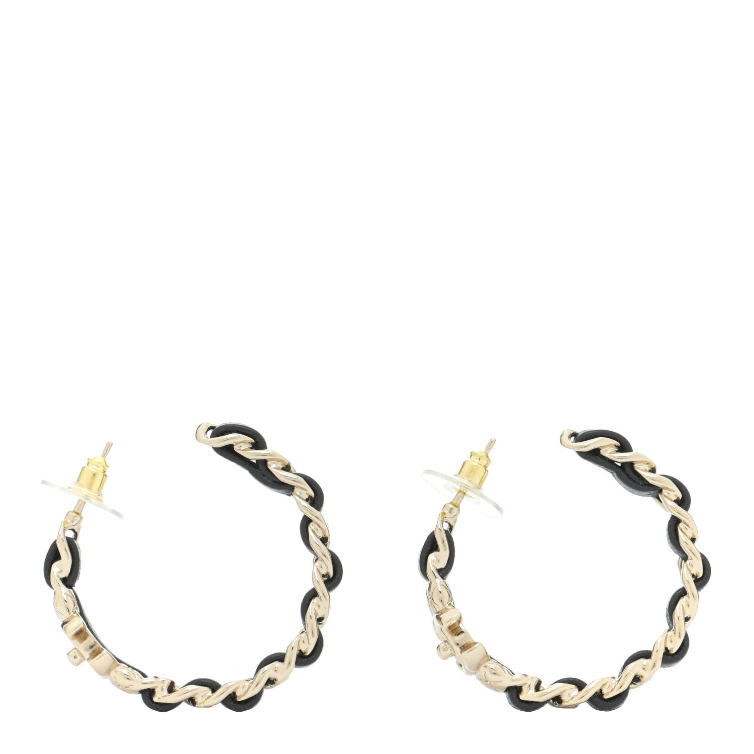 Chanel Lambskin CC Turnlock Chain Hoop Earrings Gold Black 1 of 5