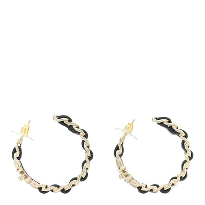 Chanel Lambskin CC Turnlock Chain Hoop Earrings Gold Black 1 of 5
