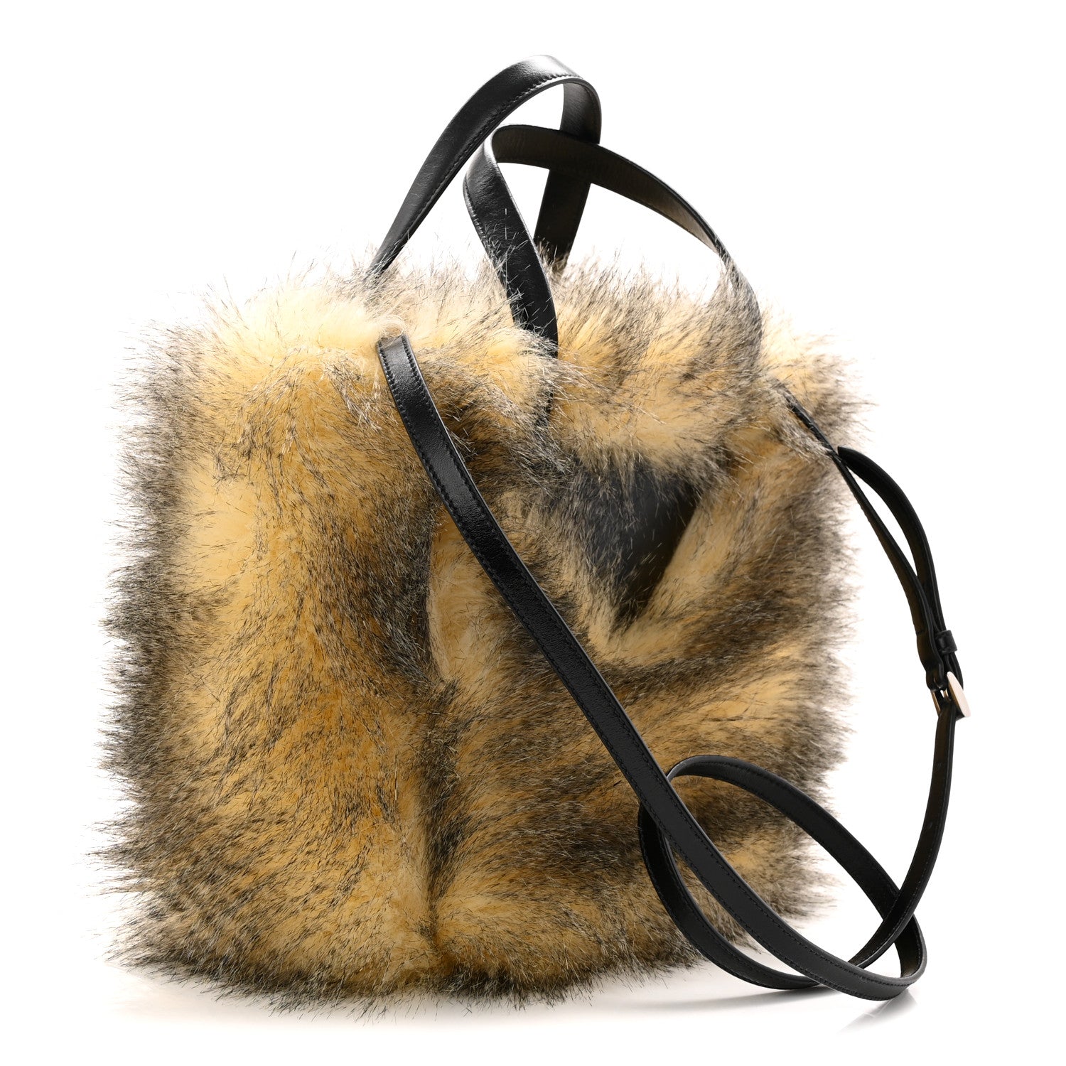 Prada Aspen Vitello Faux Fur Tote Crema Black 3 of 9