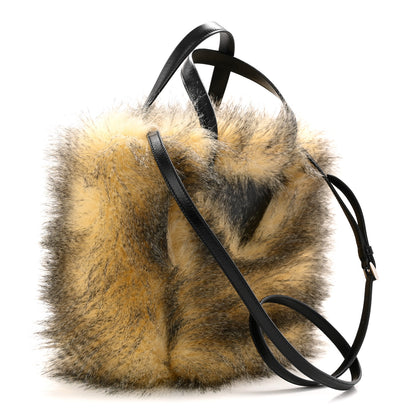 Prada Aspen Vitello Faux Fur Tote Crema Black 3 of 9