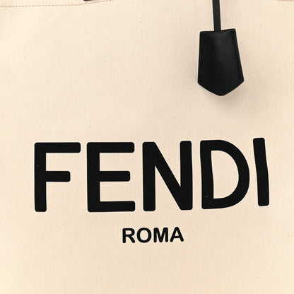 Fendi Canvas Vitello Grace Logo Flat Shopping Tote Grezzo Black 8 of 10