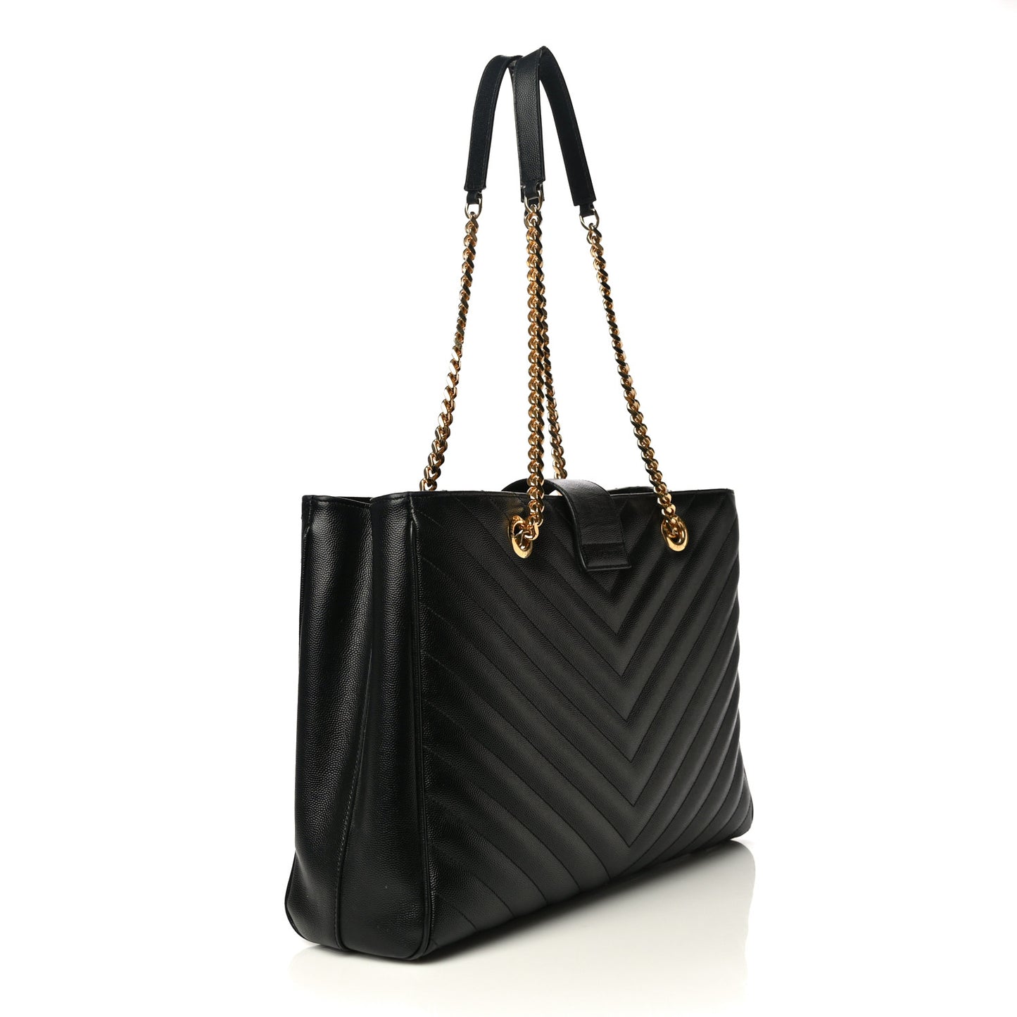 Grain De Poudre Matelasse Chevron Monogram Shopping Bag Black