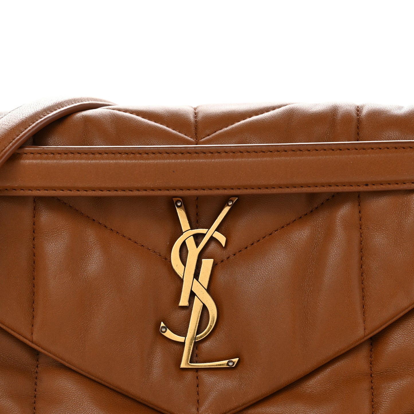 Lambskin Quilted Small Loulou Puffer Monogram Chain Satchel Dark Honey