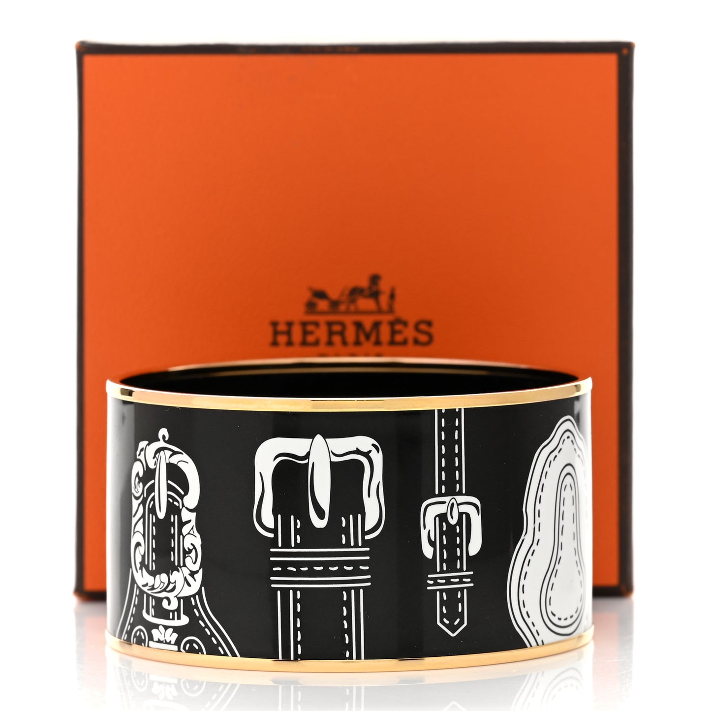 Enamel Printed Harnais Des Presidents Extra Wide Bracelet 62 Black
