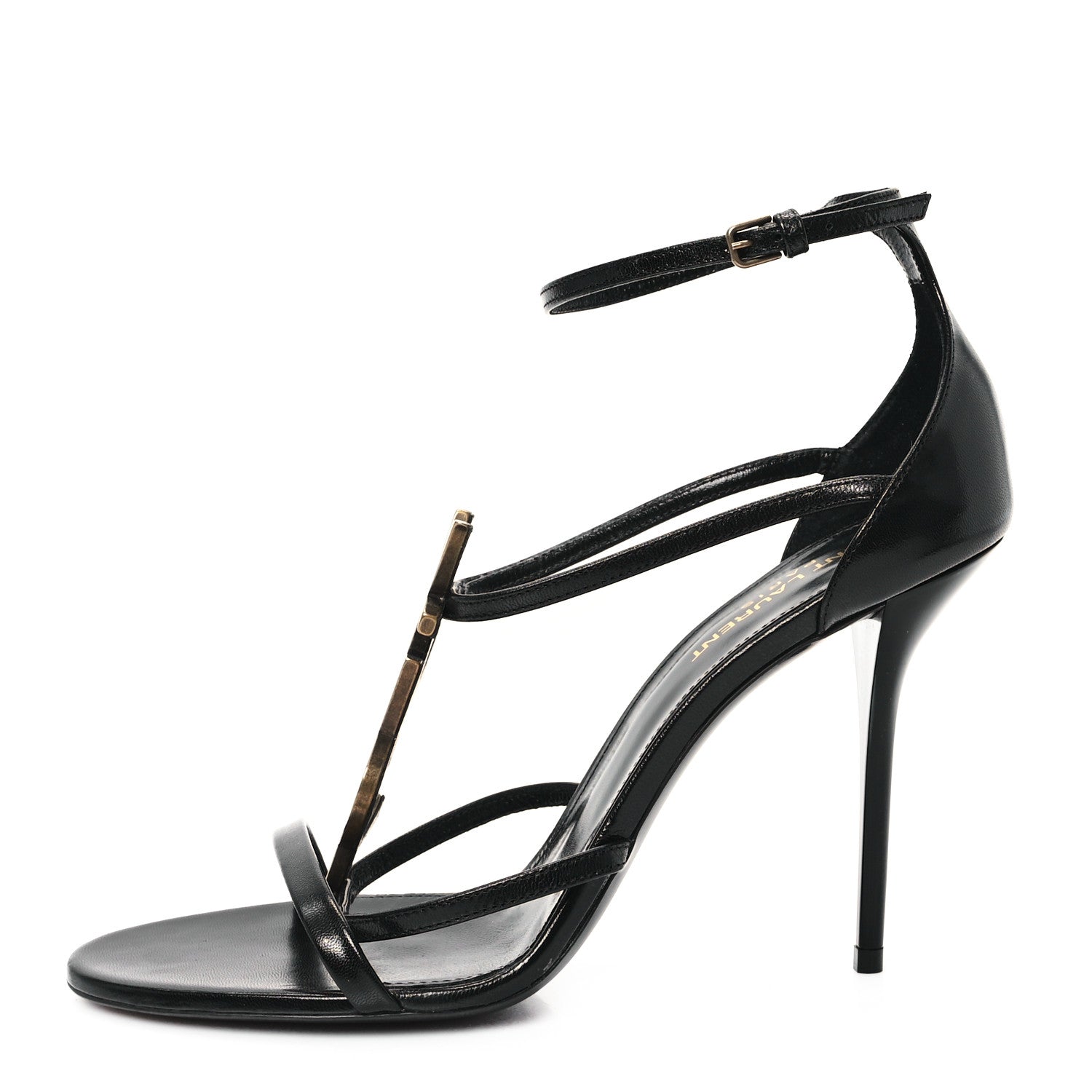 Saint Laurent Patent Cassandra 100 Ankle Strap Sandals 39.5 Black 1 of 10