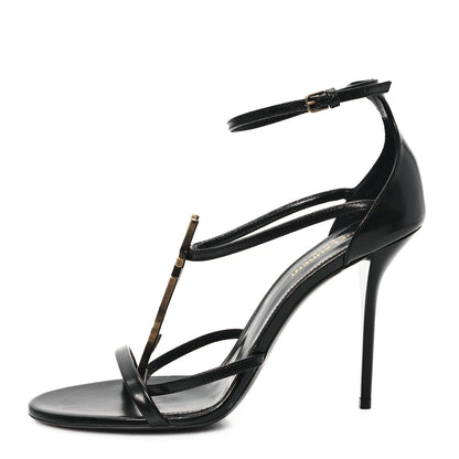 Saint Laurent Patent Cassandra 100 Ankle Strap Sandals 39.5 Black 1 of 10