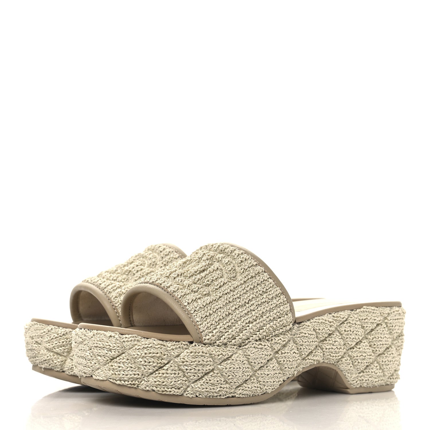 Chanel Fabric Quilted CC Platform Mules 39 Ivory 4 of 9