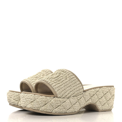 Chanel Fabric Quilted CC Platform Mules 39 Ivory 4 of 9
