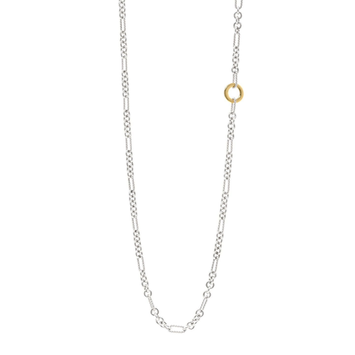 Sterling Silver 18K Yellow Gold Cable Figaro Long Necklace