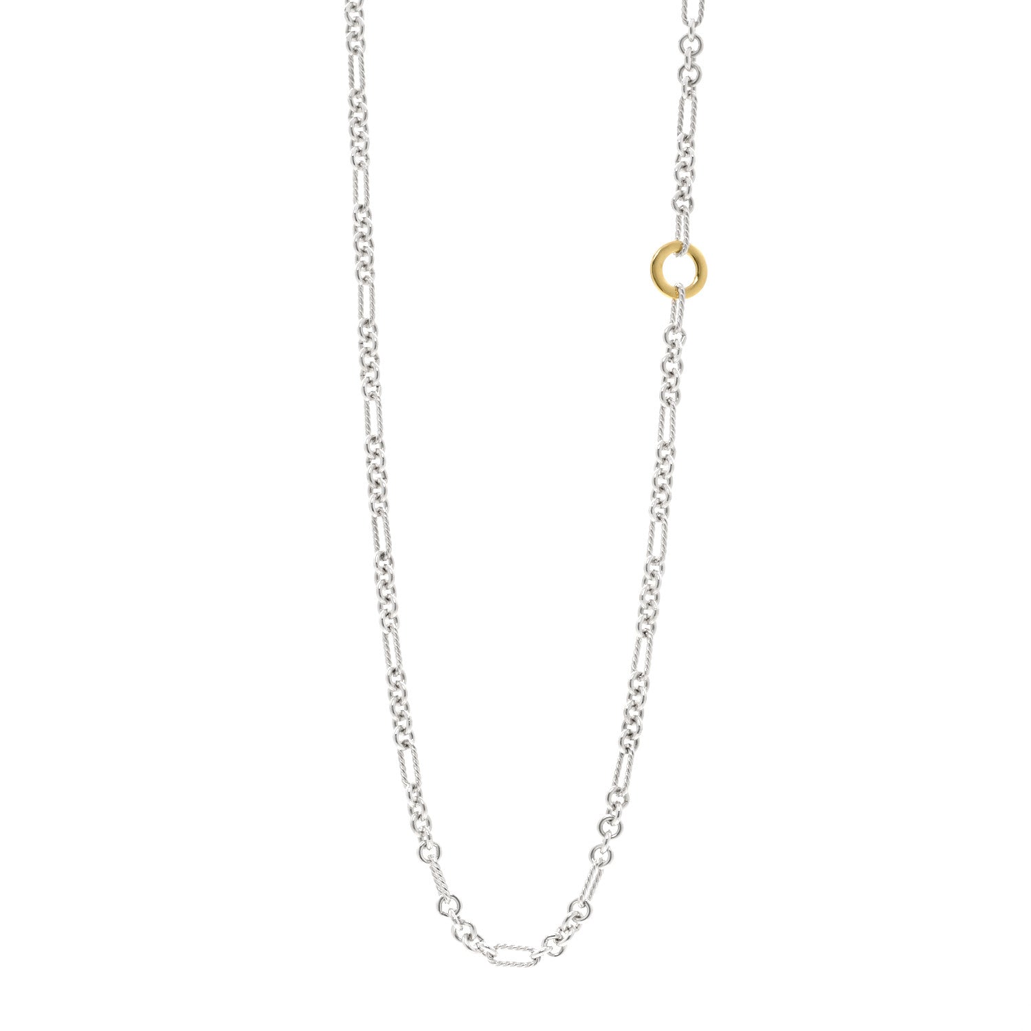 David Yurman Sterling Silver 18K Yellow Gold Cable Figaro Long Necklace 1 of 4
