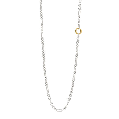 David Yurman Sterling Silver 18K Yellow Gold Cable Figaro Long Necklace 1 of 4