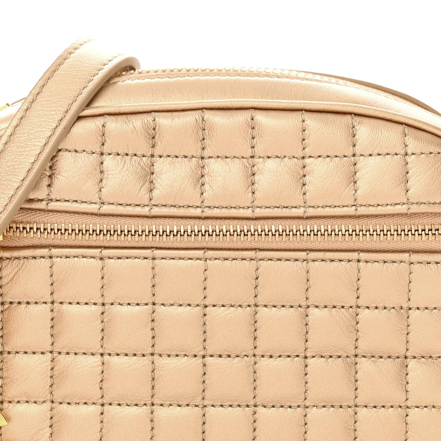 Laminated Calfskin Quilted Small C Charm Bag Gold