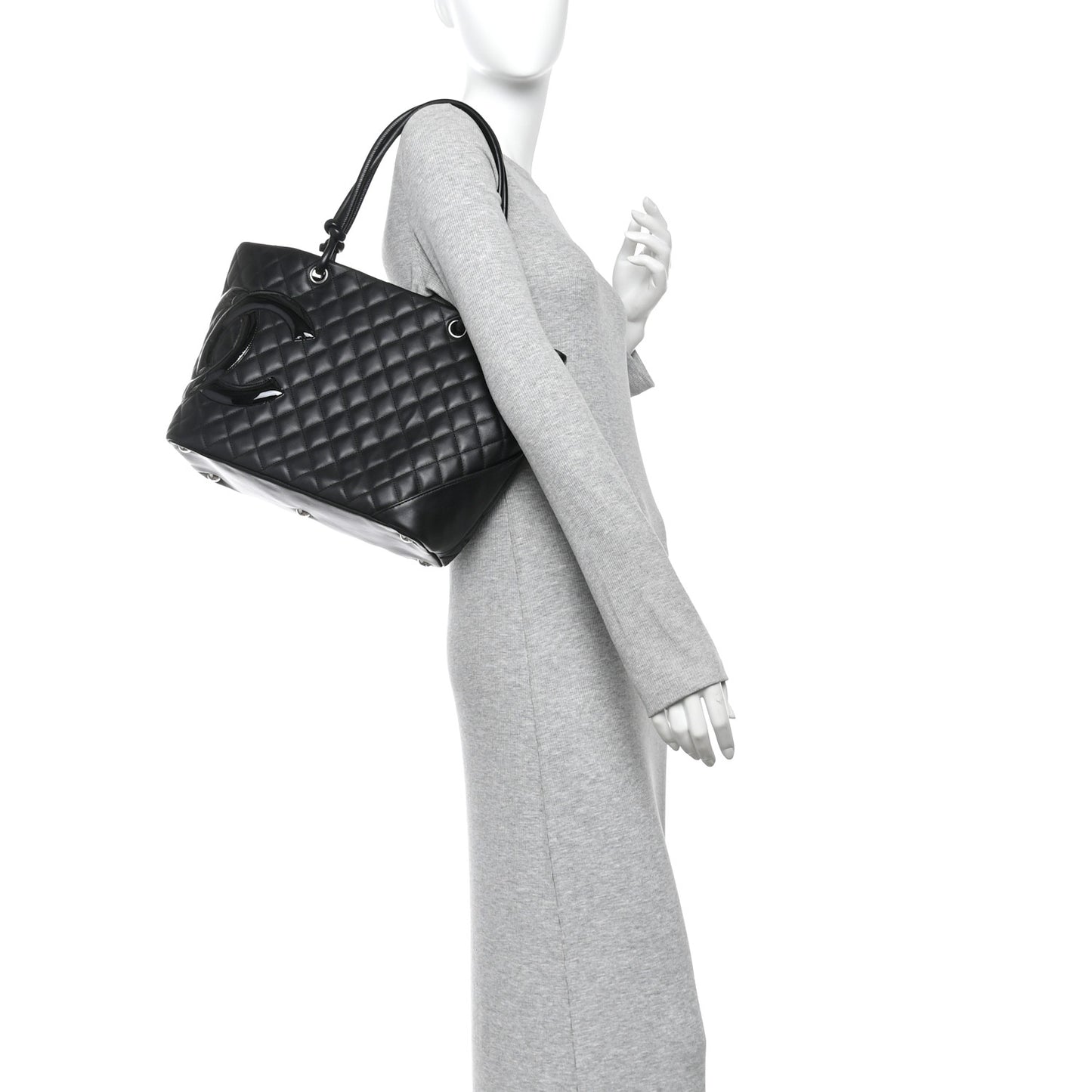 Calfskin Quilted Large Cambon Tote Black