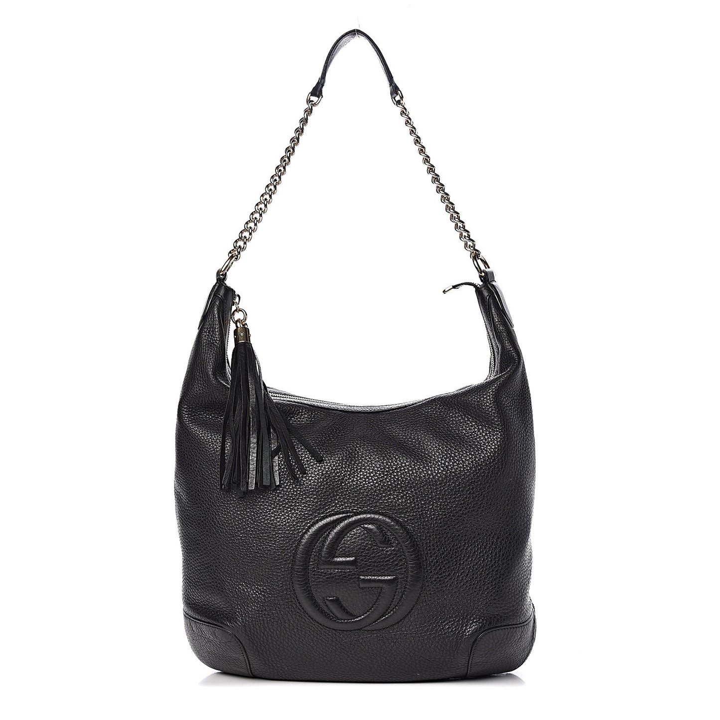 Pebbled Calfskin Medium Soho Chain Hobo Black