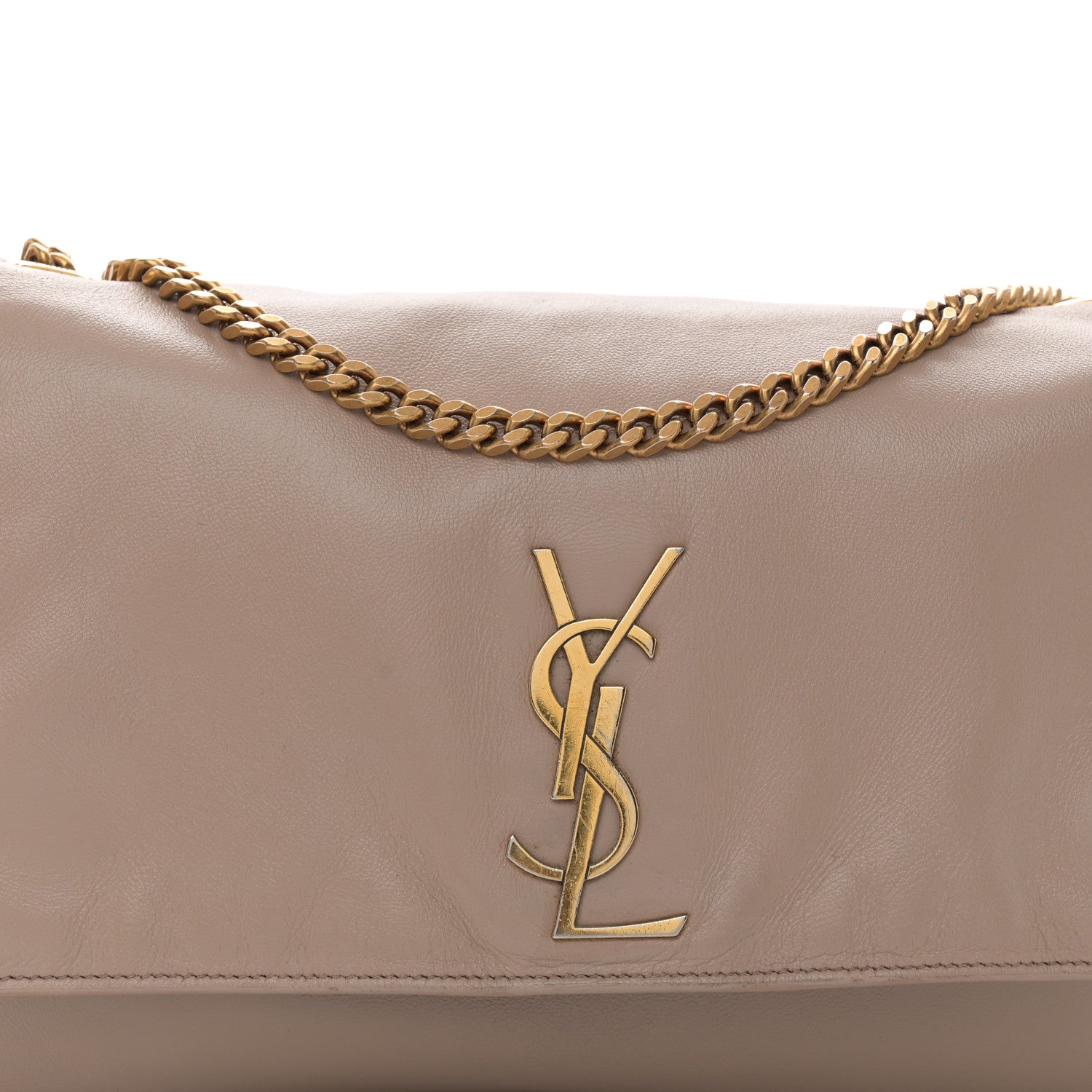Saint Laurent Smooth Calfskin Suede Medium Reversible Monogram Kate Satchel Taupe 11 of 17