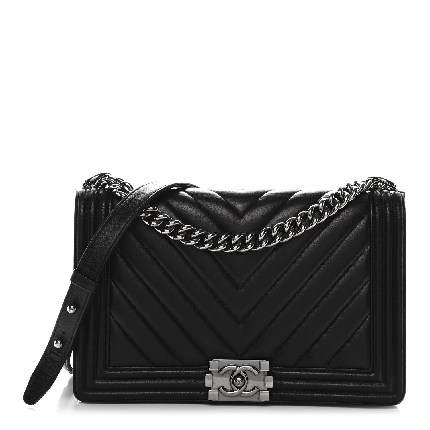 Chanel Calfskin Chevron Quilted New Medium Boy Flap Black 1 of 13
