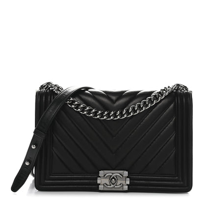 Chanel Calfskin Chevron Quilted New Medium Boy Flap Black 1 of 13