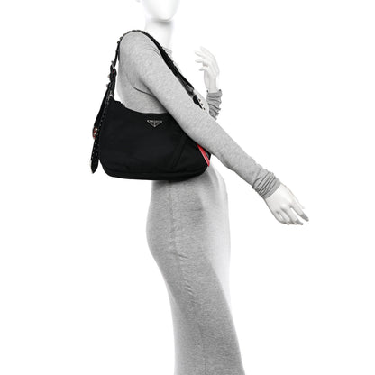Prada Tessuto Nylon Studded New Vela Hobo Black Fuoco 2 of 10