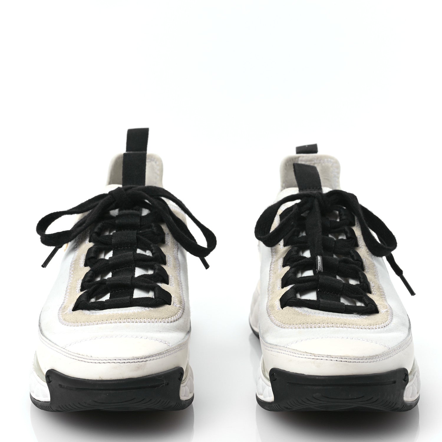 Chanel Velvet Calfskin Mixed Fibers CC Sneakers 39.5 Ivory Black 2 of 8