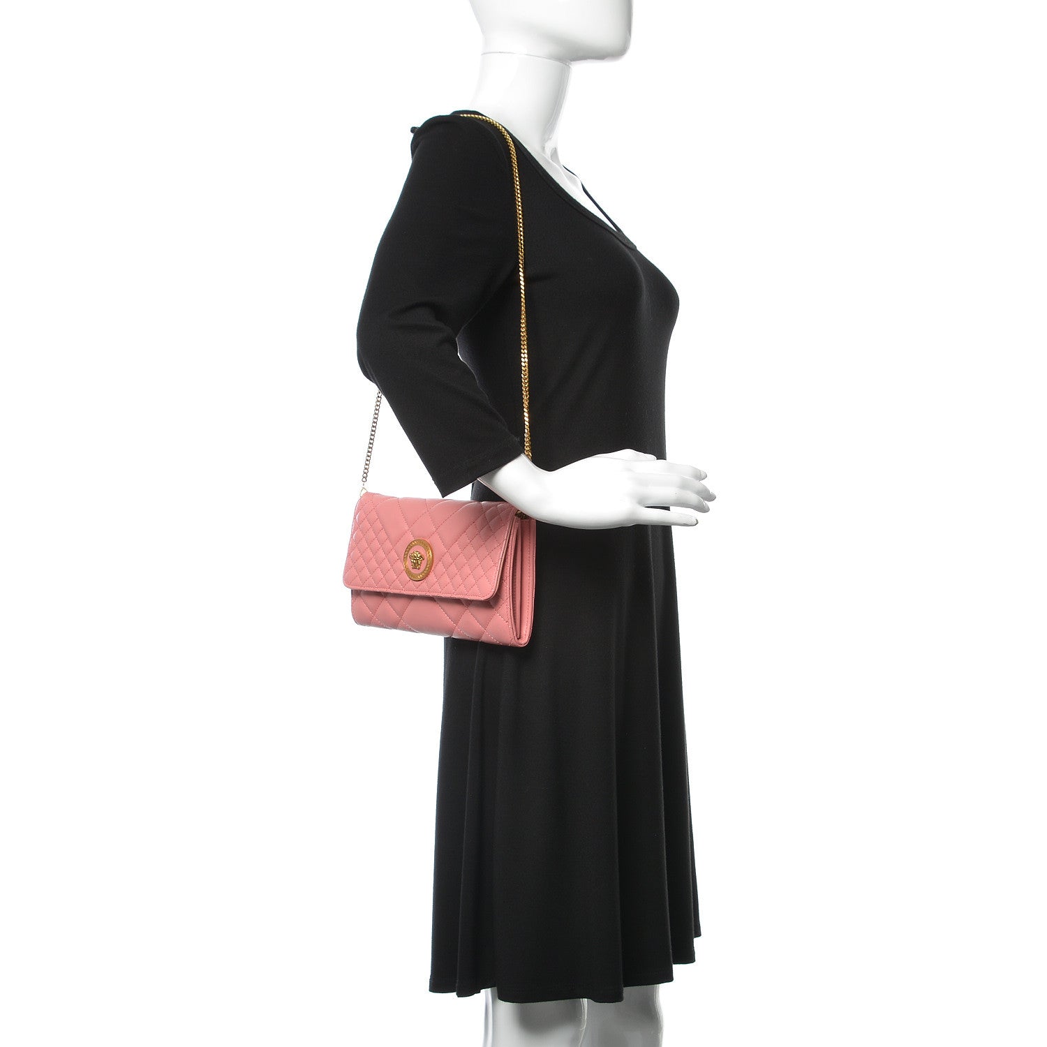 Versace Calfskin Icon Quilted Wallet On Chain Crossbody Pink 2 of 11