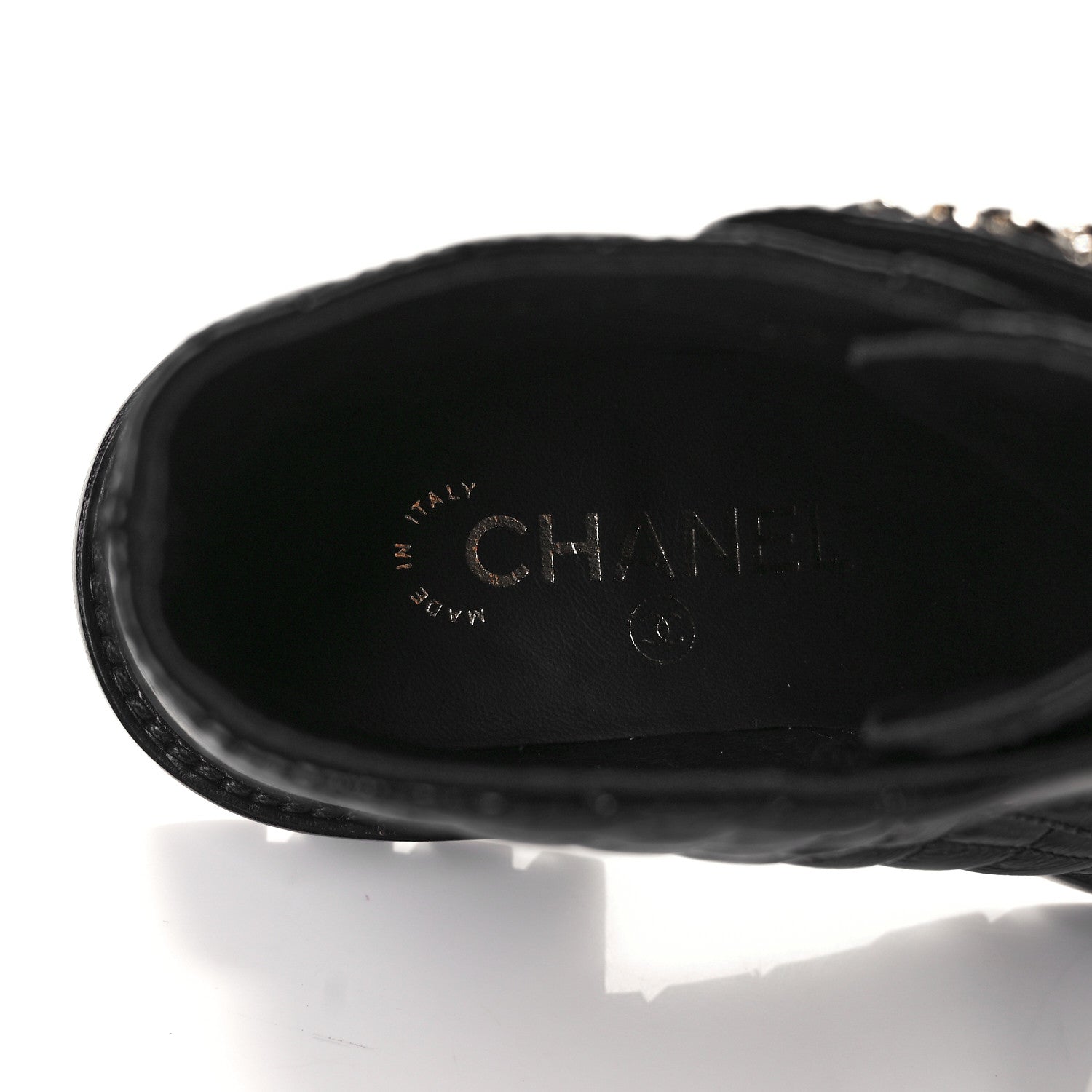 Chanel Shiny Calfskin Quilted Lace Up Combat Boots 35.5 Black 9 of 9