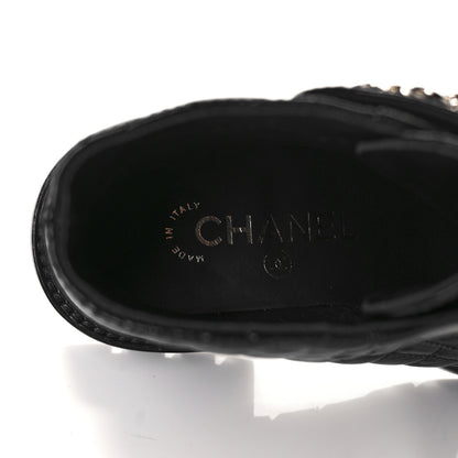 Chanel Shiny Calfskin Quilted Lace Up Combat Boots 35.5 Black 9 of 9