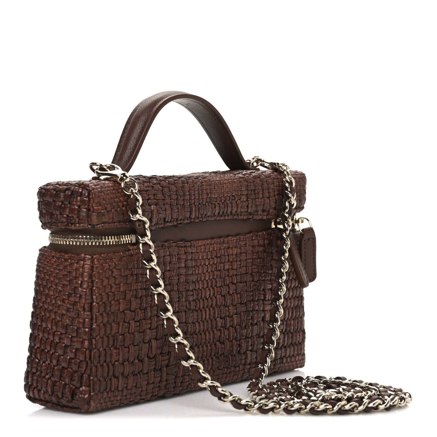 Chanel Braided Raffia Quilted Top Handle Slim Vanity With Chain Brown 3 of 11