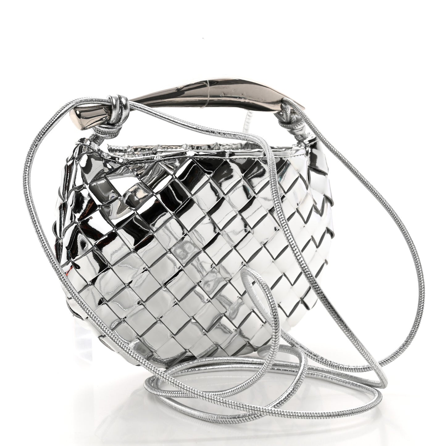 Mirror Laminated Nappa Intrecciato Mini Sardine Bag Silver