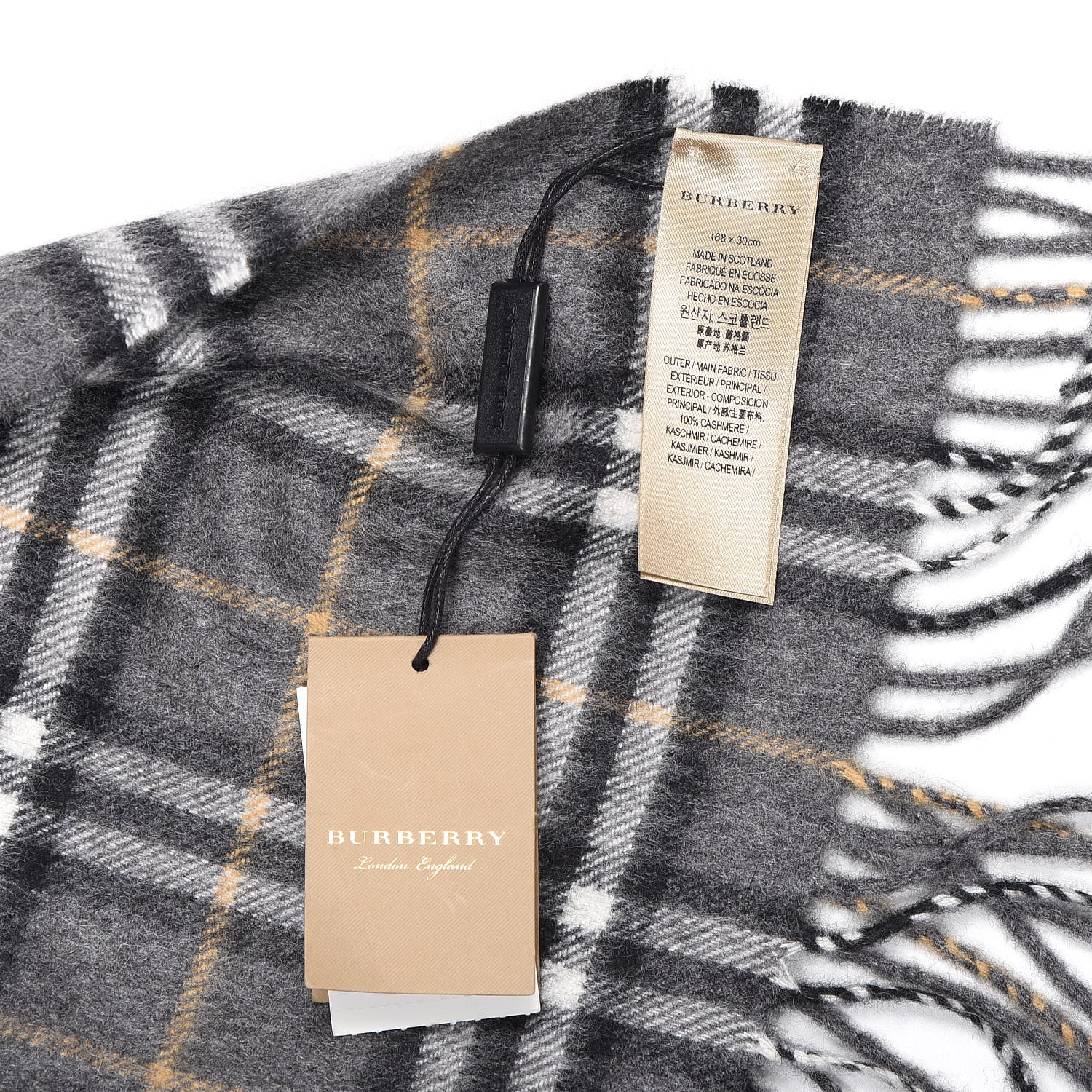 Burberry Cashmere Vintage Check Fringe Scarf Grey 3 of 5