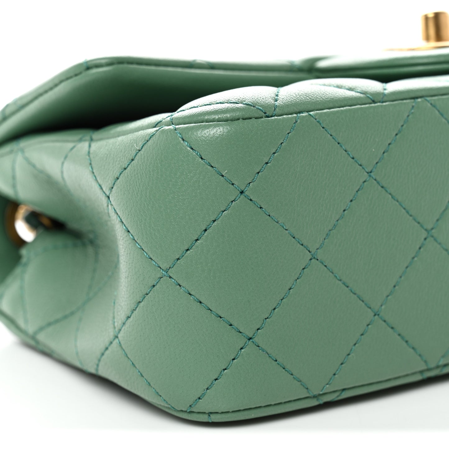 Lambskin Quilted Mini Rectangular Pearl Crush Flap Dark Green