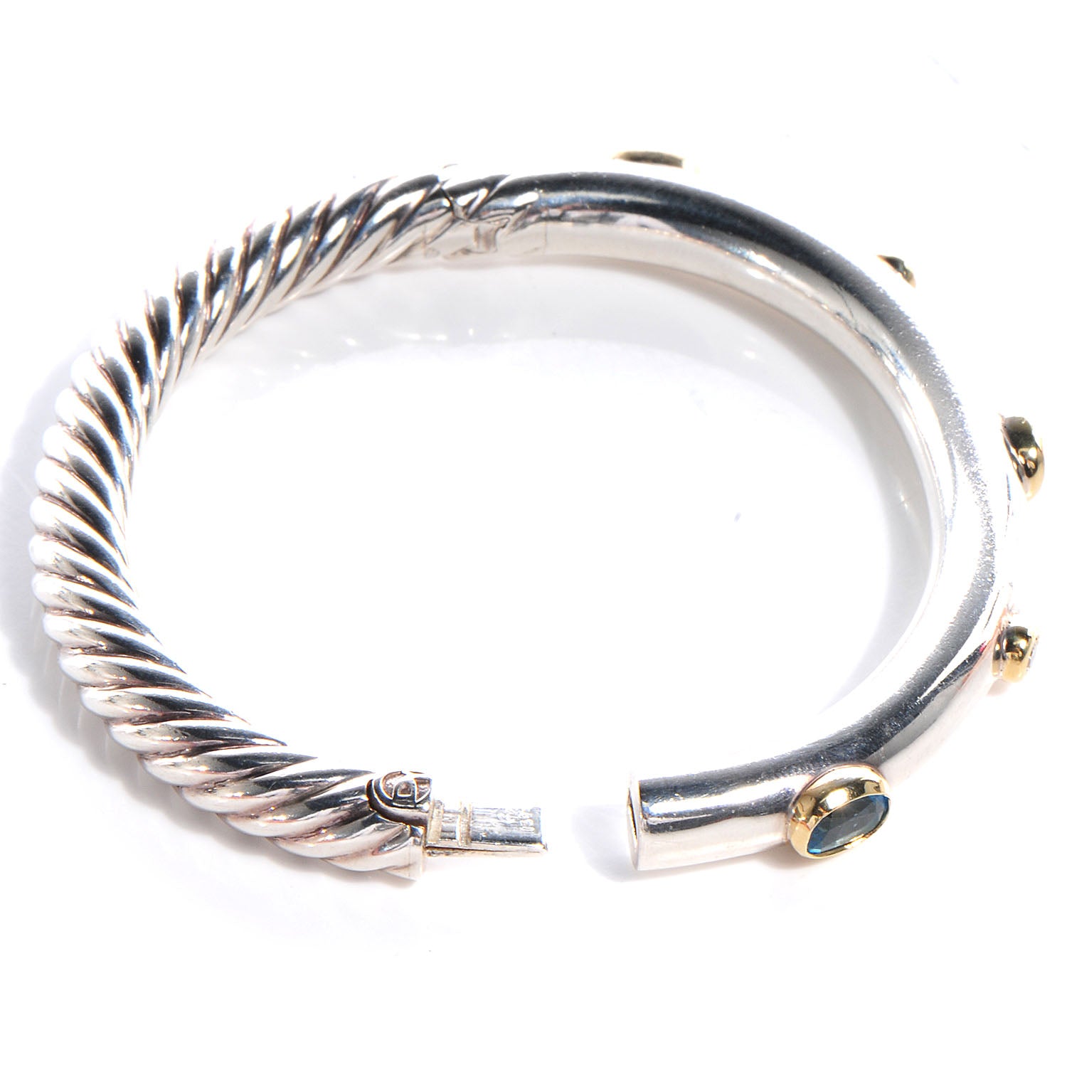 David Yurman Sterling Silver 18K Yellow Gold Blue Topaz Diamond 7mm Renaissance Bangle Bracelet 4 of 7