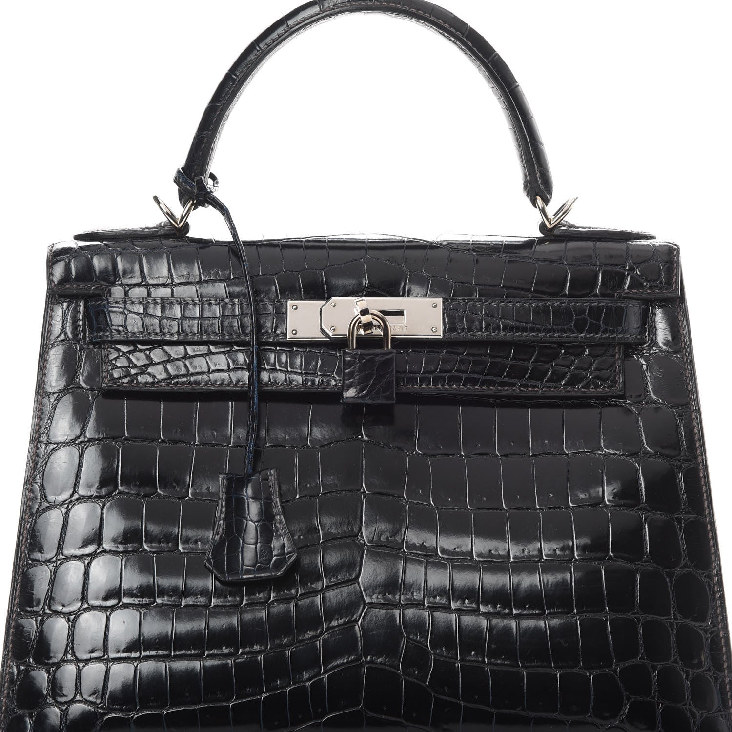 Hermes Shiny Niloticus Crocodile Kelly Sellier 28 Bleu Marine 37 of 42