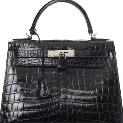 Hermes Shiny Niloticus Crocodile Kelly Sellier 28 Bleu Marine 37 of 42