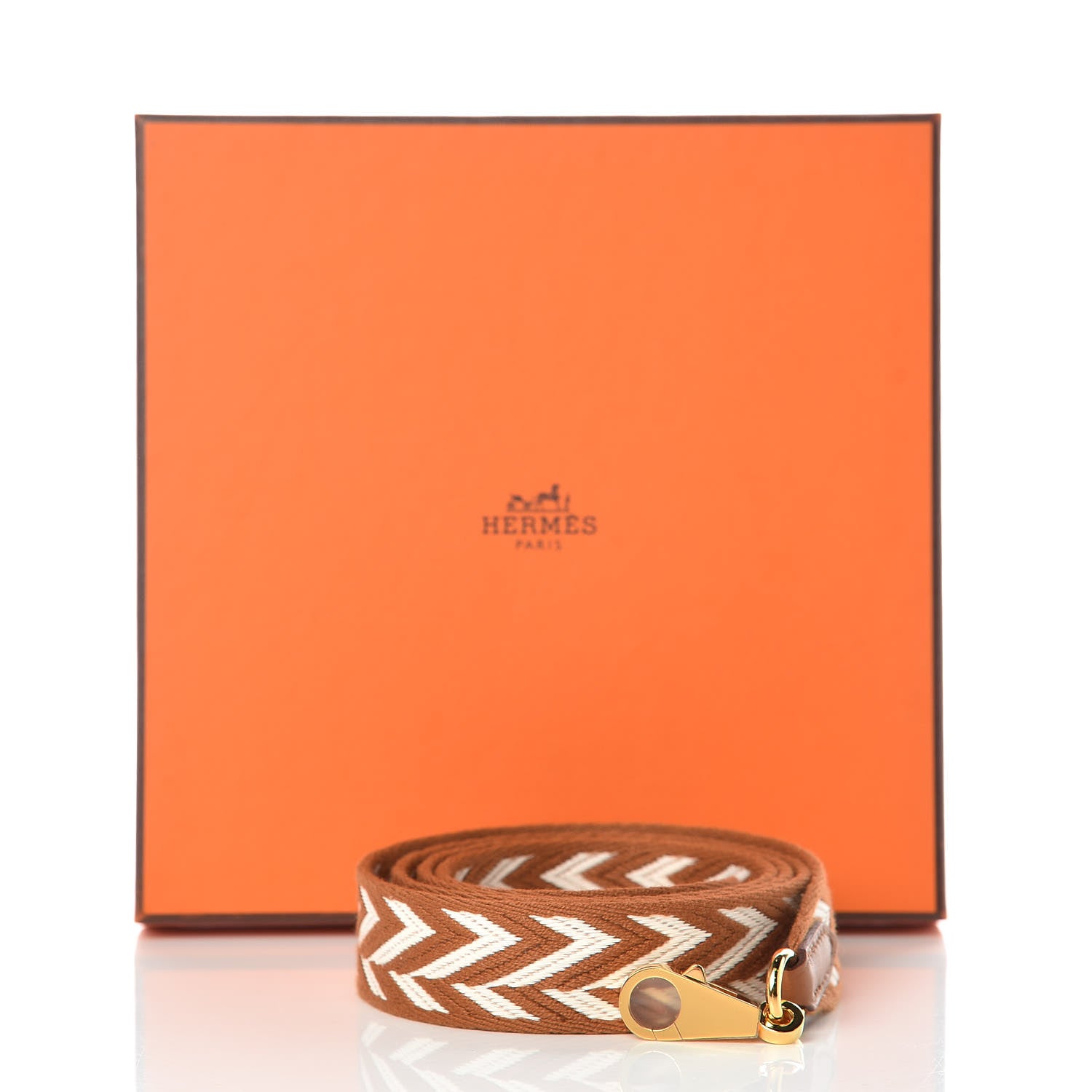 Hermes Toile Swift 25mm Sangle ZigZag Shoulder Strap Gold White 5 of 5