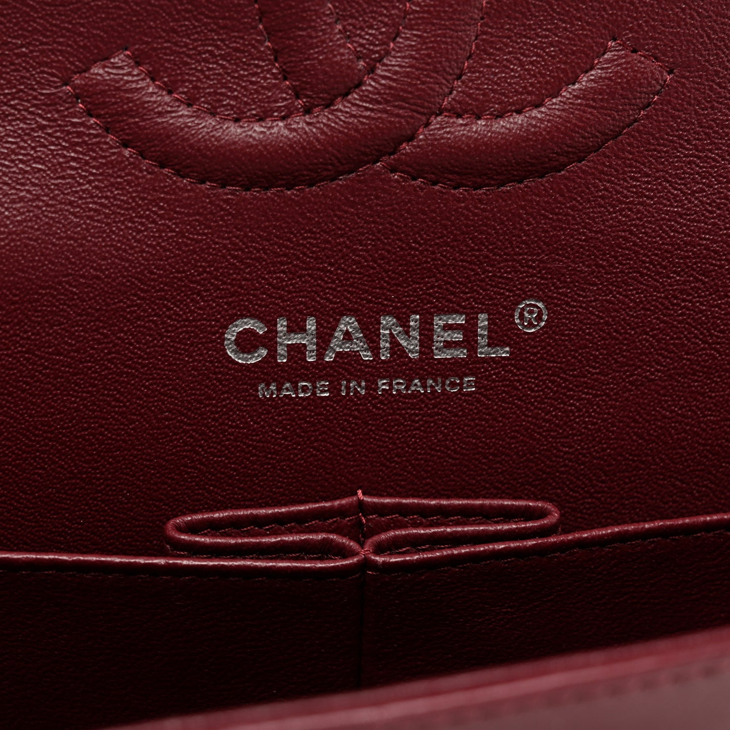 Striated Patent Quilted Medium Double Flap Burgundy