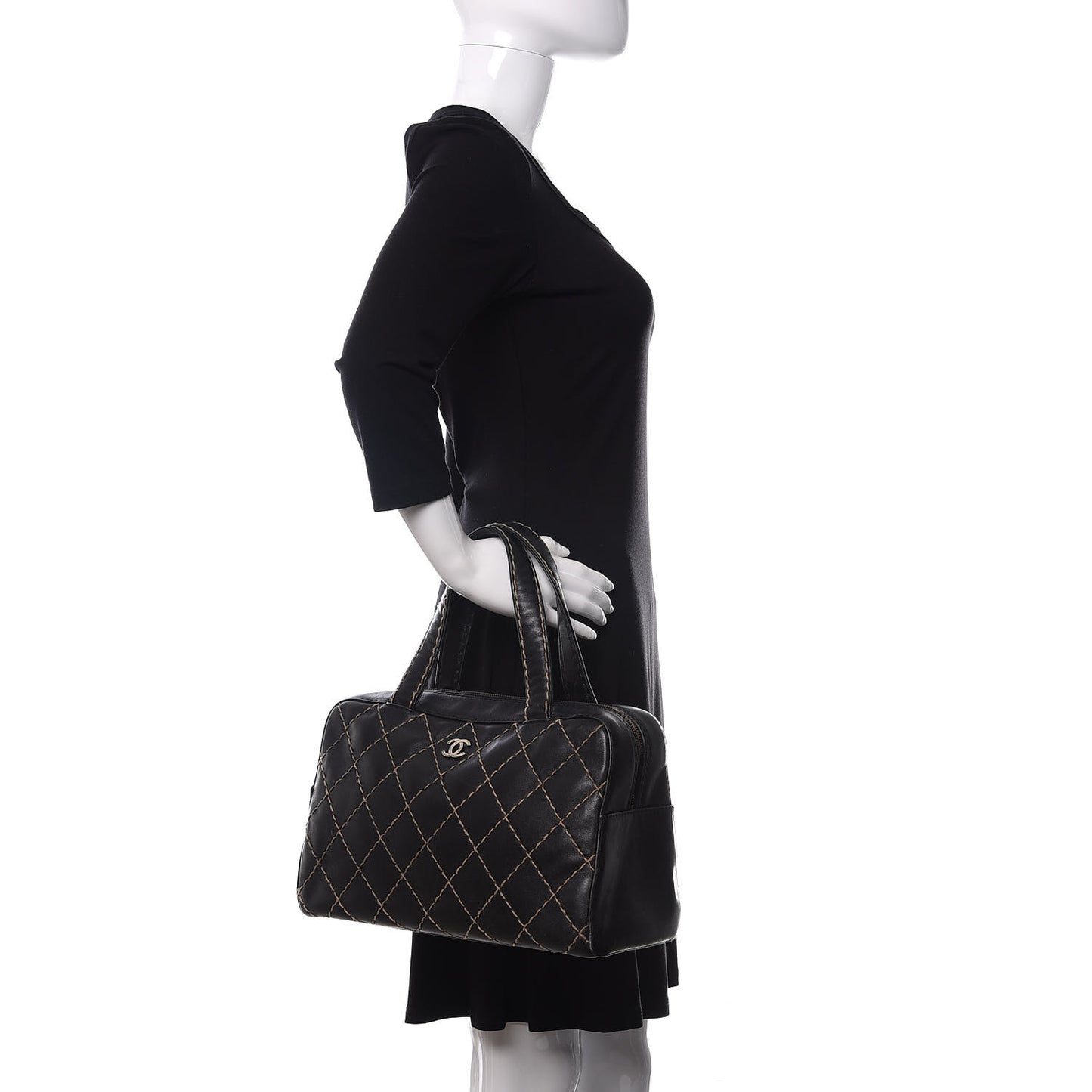 Calfskin Wild Stitch Top Handle Bag Black
